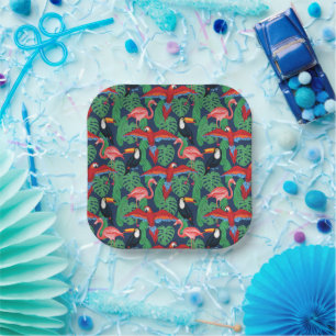 Tropical Birds In Bright Colours Paper Plate