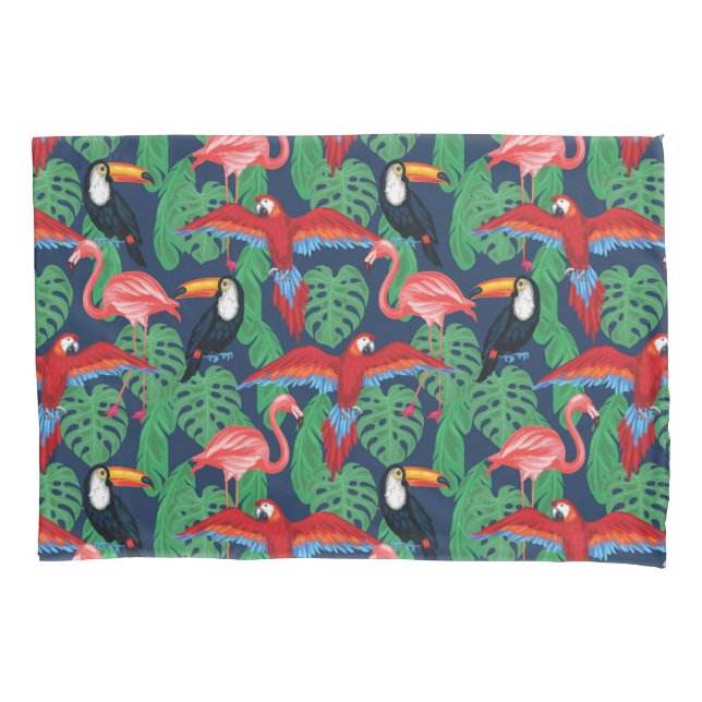 Tropical Birds In Bright Colours Pillowcase (Front-Left)