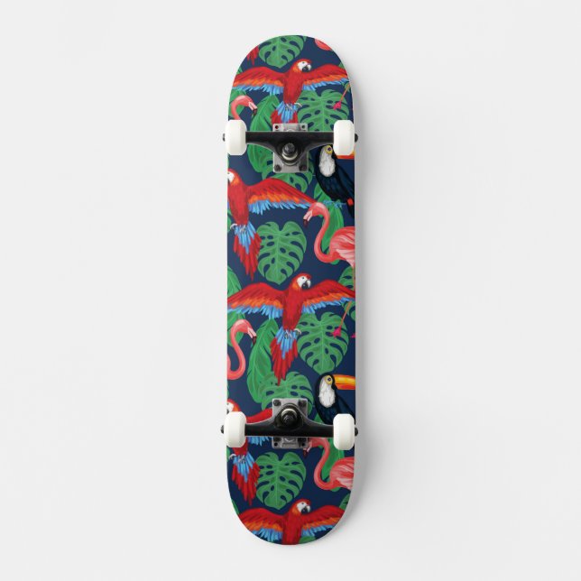 Tropical Birds In Bright Colours Skateboard (Front)