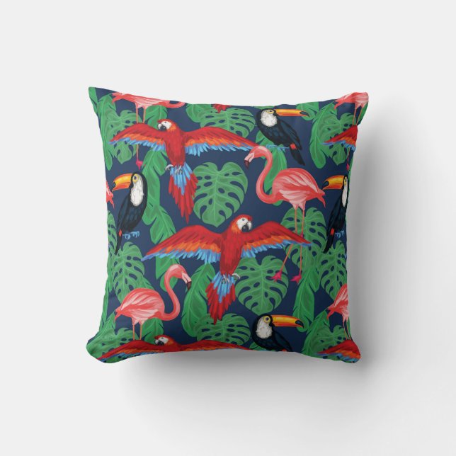 Tropical Birds In Bright Colours Throw Pillow (Front)