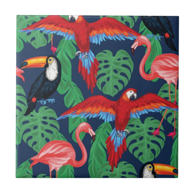 Tropical Birds In Bright Colours Tile (Front)