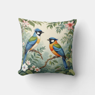 Tropical Birds in the Jungle Throw Pillow