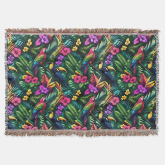 Tropical Birds Jungle Dreams Seamless Surface Patt Throw Blanket