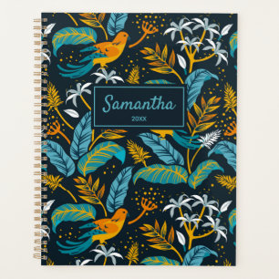 Tropical Birds & Nature Pattern, Yellow & Blue Planner