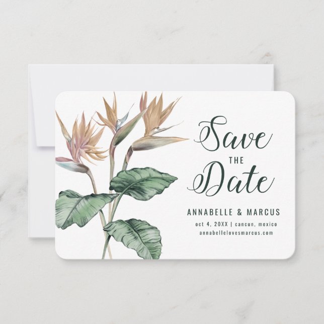 Tropical Birds of Paradise Wedding Save The Date (Front)