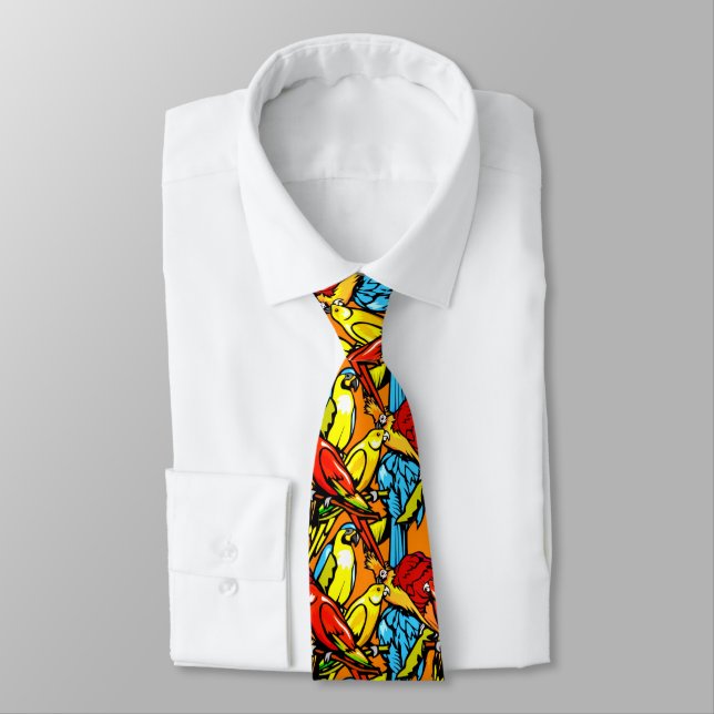 Tropical Birds Orange Tie (Tied)