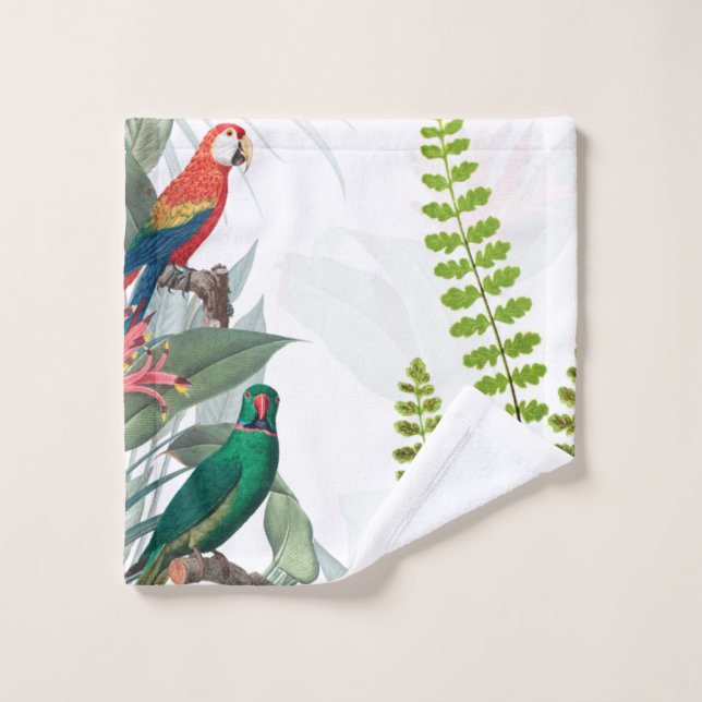 Tropical Birds Parrots & Foliage  Bath Towel Set (Wash Cloth)