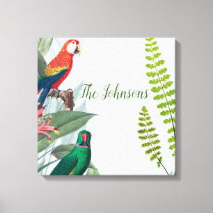 Tropical Birds Parrots & Foliage Canvas Print