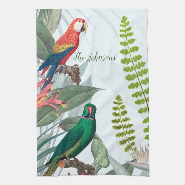 Tropical Birds Parrots & Foliage  Kitchen Towel (Vertical)