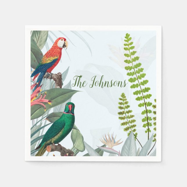 Tropical Birds Parrots & Foliage  Napkin (Front)
