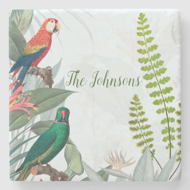 Tropical Birds Parrots & Foliage  Stone Coaster (Front)