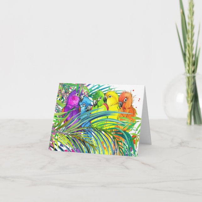 Tropical Birds Thank You or Blank Note Card (Front)