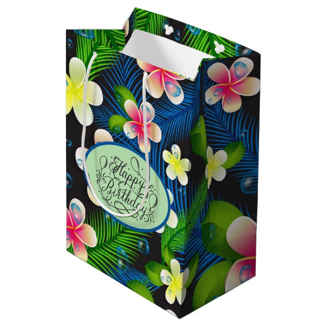 Tropical Birthday Floral Medium Gift Bag (Back Angled)