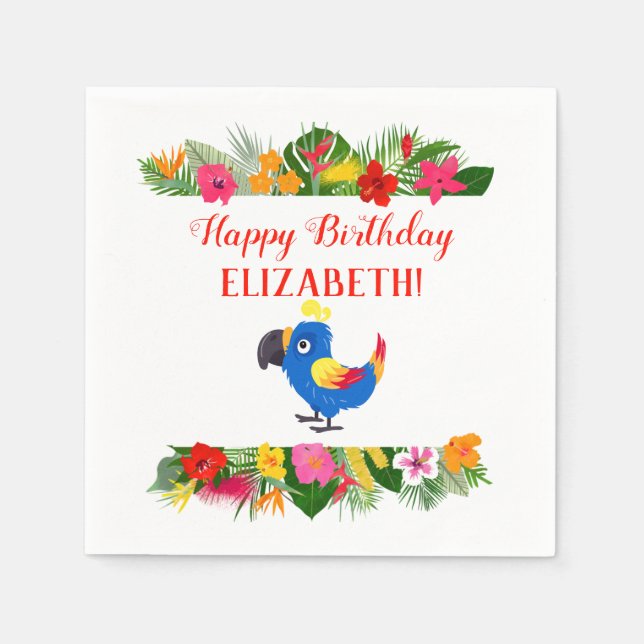 Tropical Birthday Parrot Napkin (Front)