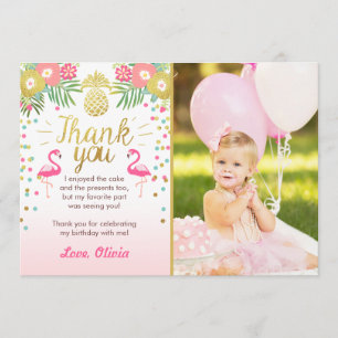 Tropical Birthday Thank You Card Luau Flamingo