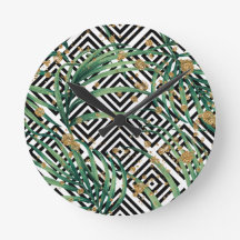 Tropical black and white geometry gold glitter