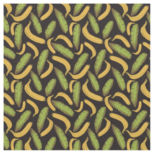 Tropical Black Banana Leaf Pattern Fabric (Close Up)