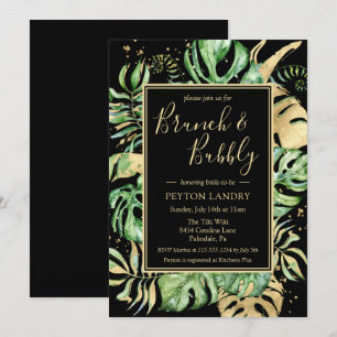 Tropical Black Gold Brunch Bubbly Bridal Shower In Invitation