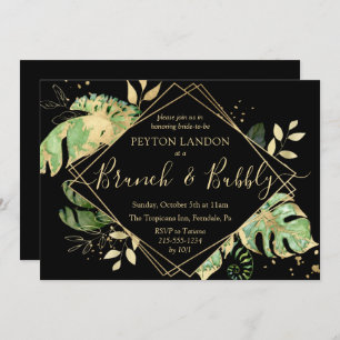 Tropical Black & Gold Brunch Bubbly Bridal Shower  Invitation
