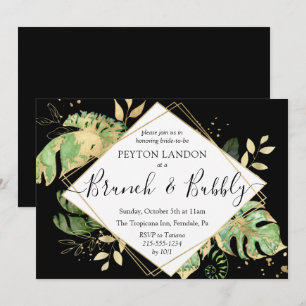 Tropical Black & Gold Brunch Bubbly Bridal Shower Invitation