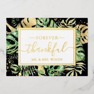 Tropical Black & Gold Foil Wedding Thank You Card