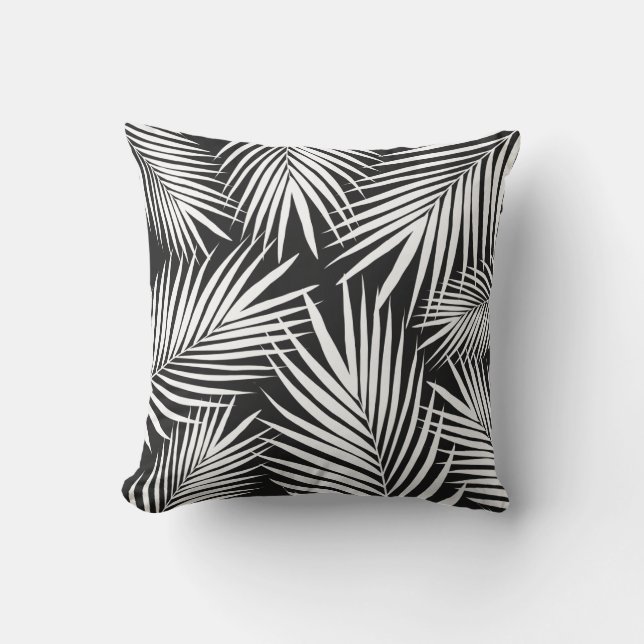 Tropical Black Palm Feuilles Coussin extérieur (Recto)