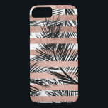 Tropical black palm trees chic rose gold stripes Case-Mate iPhone case<br><div class="desc">A stylish,  modern and tropical design with simple black palm tree leaves with chic,  elegant and luxurious faux rose gold foil stripes pattern,  The white colour background is fully customizable</div>