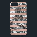 Tropical black palm trees chic rose gold stripes Case-Mate iPhone case<br><div class="desc">A stylish,  modern and tropical design with simple black palm tree leaves with chic,  elegant and luxurious faux rose gold foil stripes pattern,  The white colour background is fully customizable</div>