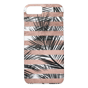 Tropical black palm trees chic rose gold stripes Case-Mate iPhone case