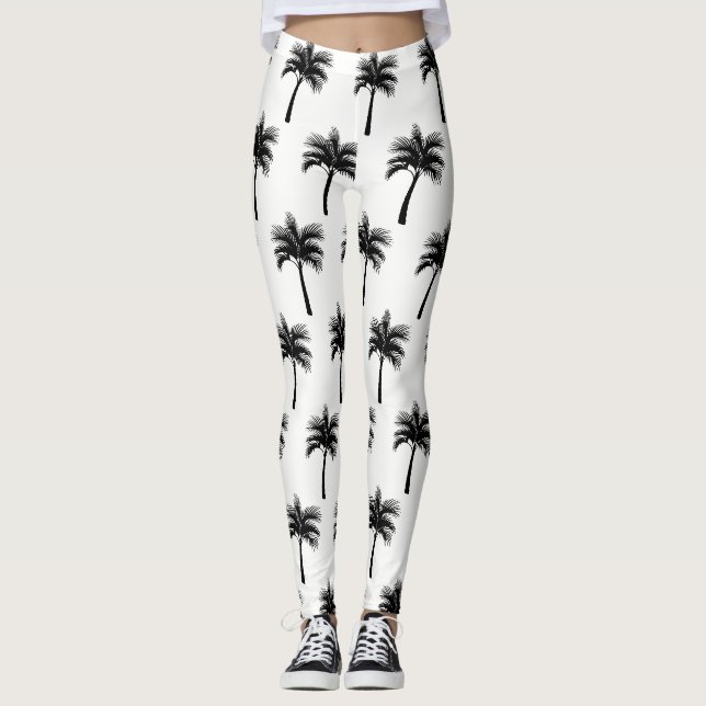 Tropical Black Palm Trees Leggings (Front)