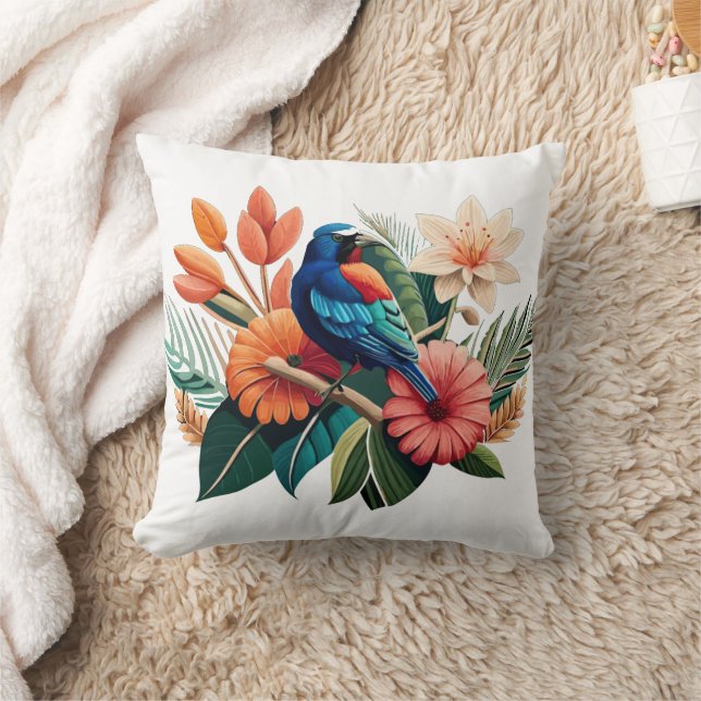 Tropical Bliss: A Vibrant Fusion of Flora Throw Pillow (Blanket)