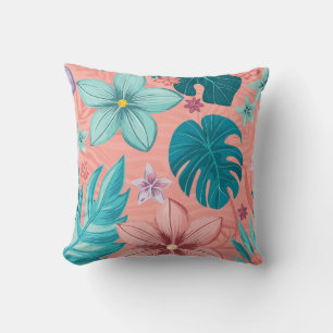 Tropical Bliss Floral with Pastel Leaves & Flowers Throw Pillow