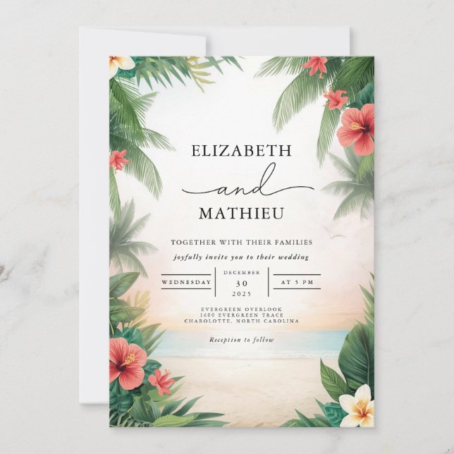 Tropical Bloom Arch Wedding Invitation (Front)