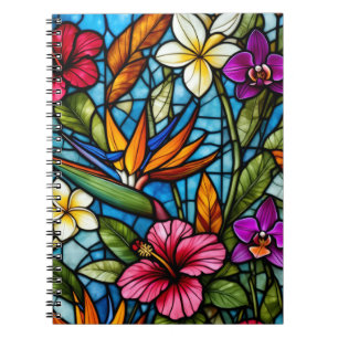 Tropical Bloom in Stained Glass Vibrant Floral Notebook