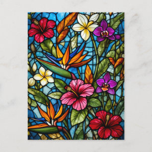 Tropical Bloom in Stained Glass Vibrant Floral Postcard