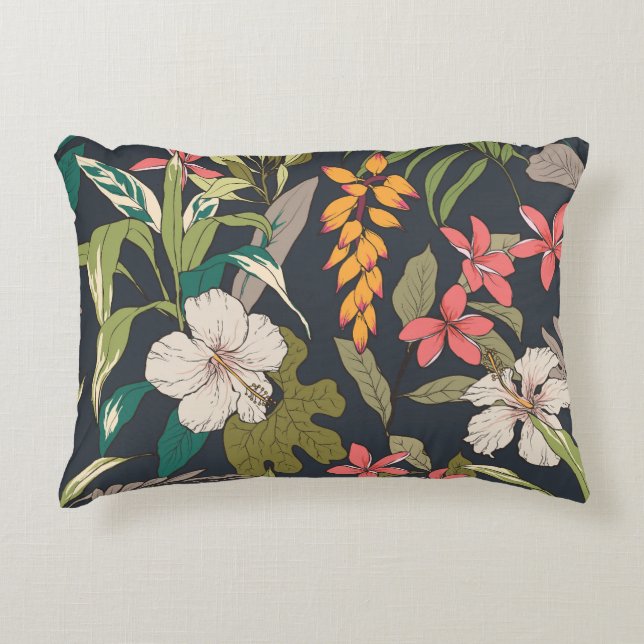 Tropical Bloom: Seamless Flower Pattern Accent Pillow (Front)