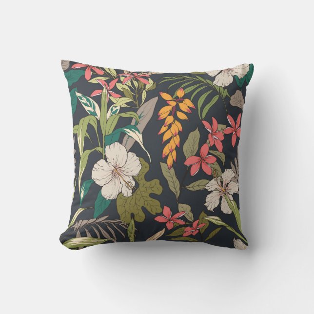Tropical Bloom: Seamless Flower Pattern Throw Pillow (Front)