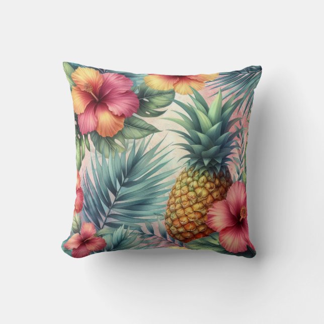 Tropical Bloom Throw Pillow (Front)