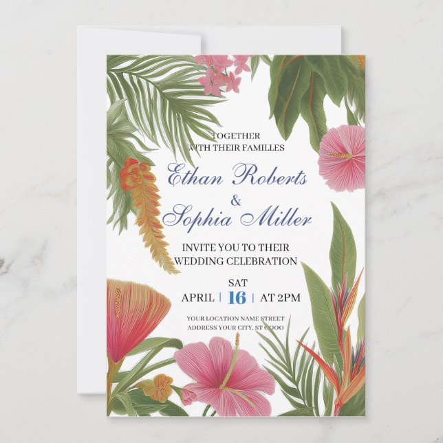 Tropical Bloom wedding Invitation Card (Front)