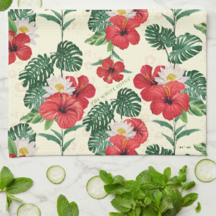 Tropical Blooms of The White Lotus Kitchen Towel