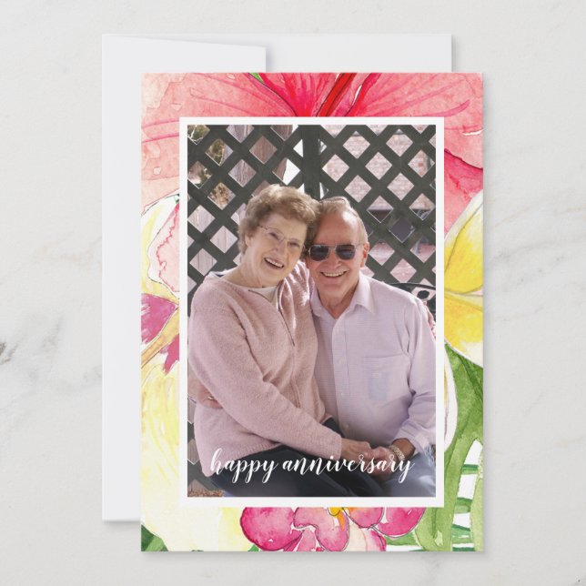 Tropical Blooms Photo 50th Wedding Anniversary Invitation (Front)