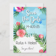 Tropical Blooms Summer Beach Wedding Save the Date