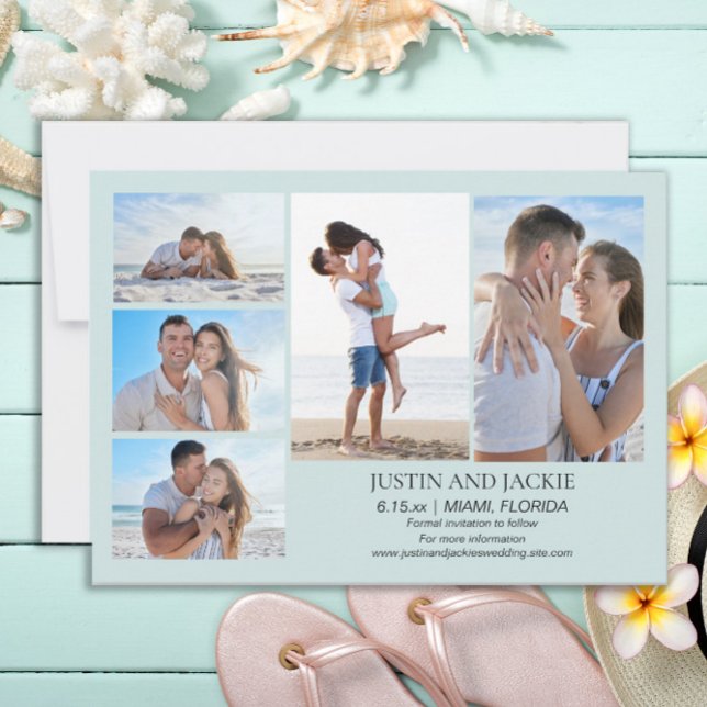 Tropical Blue 5 Photo Faire-Part de Mariage    (Tropical beach blue wedding photo Save the Date card)