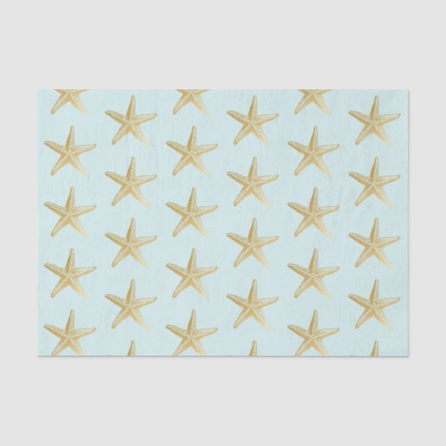 Tropical Blue and Gold Starfish Turquoise Tissue Paper (Front)