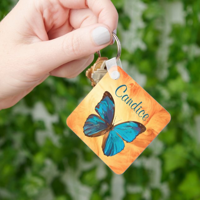 Tropical Blue and Turquoise Gem Colored Butterfly Keychain (Hand)