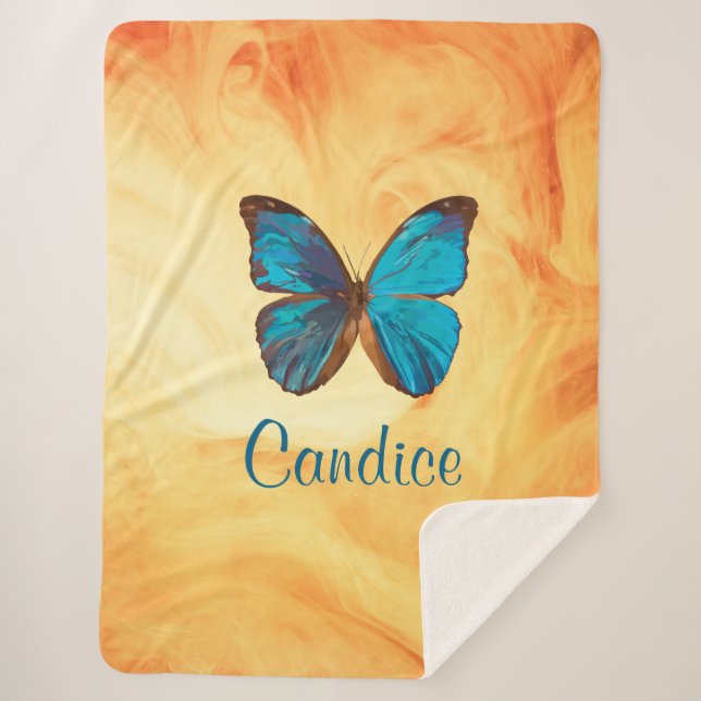 Tropical Blue and Turquoise Gem Coloured Butterfly Sherpa Blanket (Front)