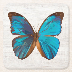 Tropical Blue and Turquoise Gem Coloured Butterfly Square Paper Coaster