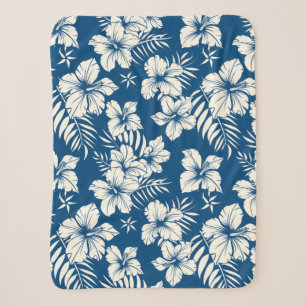 Tropical Blue and White Floral Sherpa Blanket