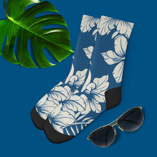 Tropical Blue and White Floral  Socks