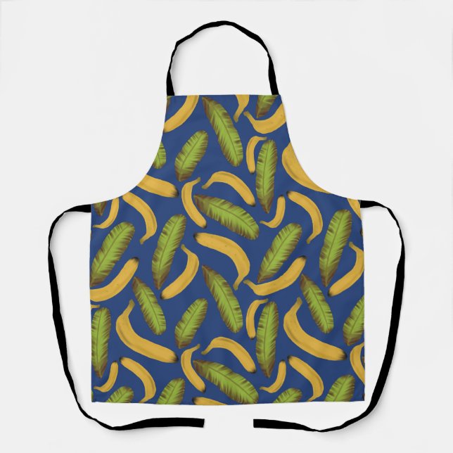 Tropical Blue Banana Leaf Pattern Apron (Front)